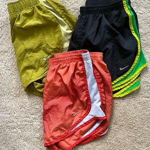 Nike Athletic Shorts - 3 Pair - Orange, Dark Grey, and Green